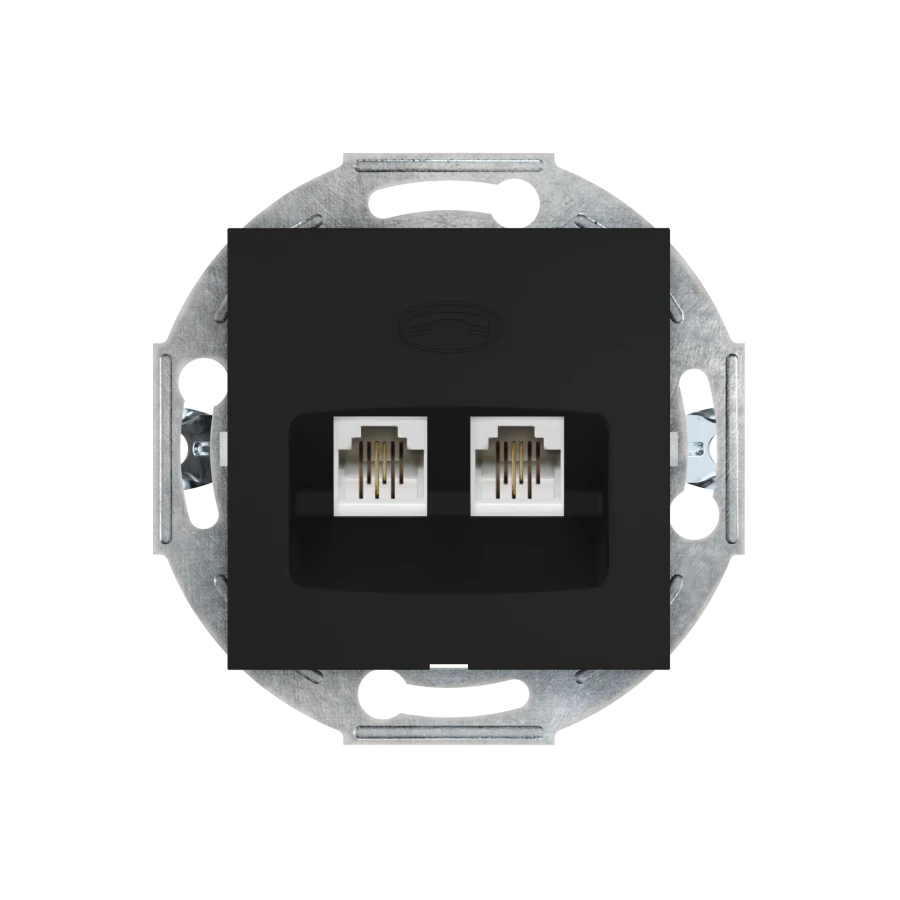 CADUCEUS ALING PRESTIGE Double Hidden Socket 2xRJ12 6P2C, Black (Soft Touch), Art. 6011.E1