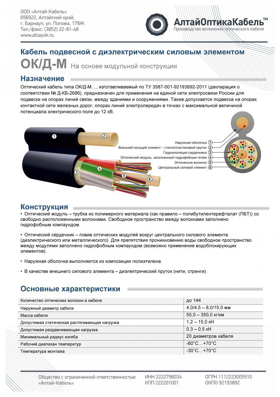 كابل اتصالات بصري نوع OK/D-M