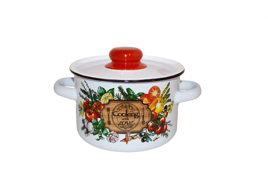Cylindrical Enamelled Steel Pot 1.5L