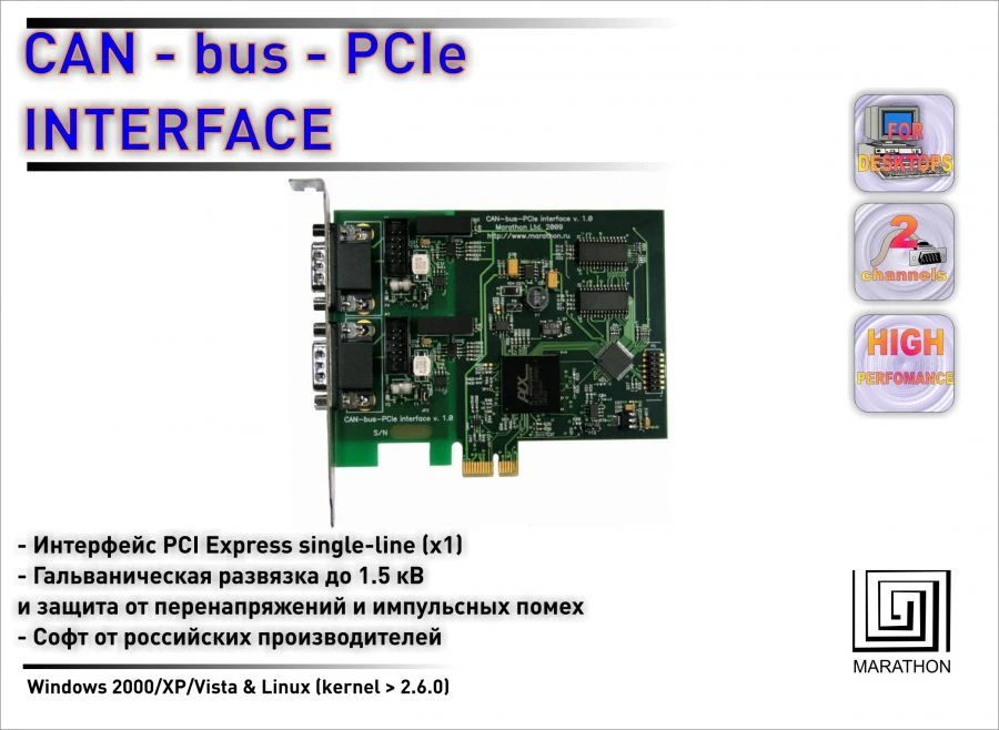 لوحة واجهة CAN-bus-PCIe - محول مزدوج القناة
