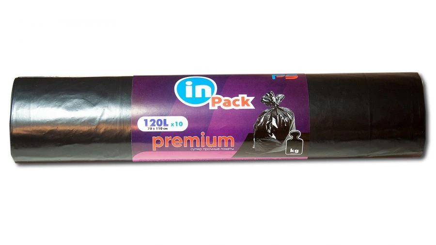 Premium Black Garbage Bags 120L 50μm 10pcs/roll 70x110cm