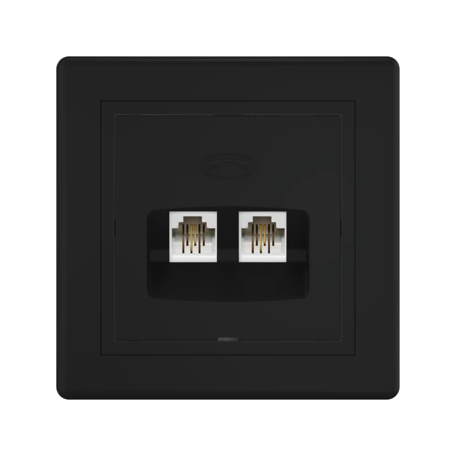 مقبس هاتف مزدوج مخفي CADUCEUS ALING PRESTIGE 2xRJ12 6P2C، أسود (لمسة ناعمة) - فن. 611.E1E1E1