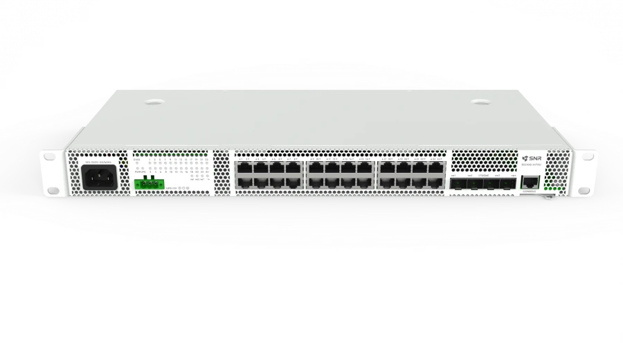 مفتاح إيثرنت مُدار مع توصيل وتوجيه الحزم SNR-S5210G-24TX-UPS-R