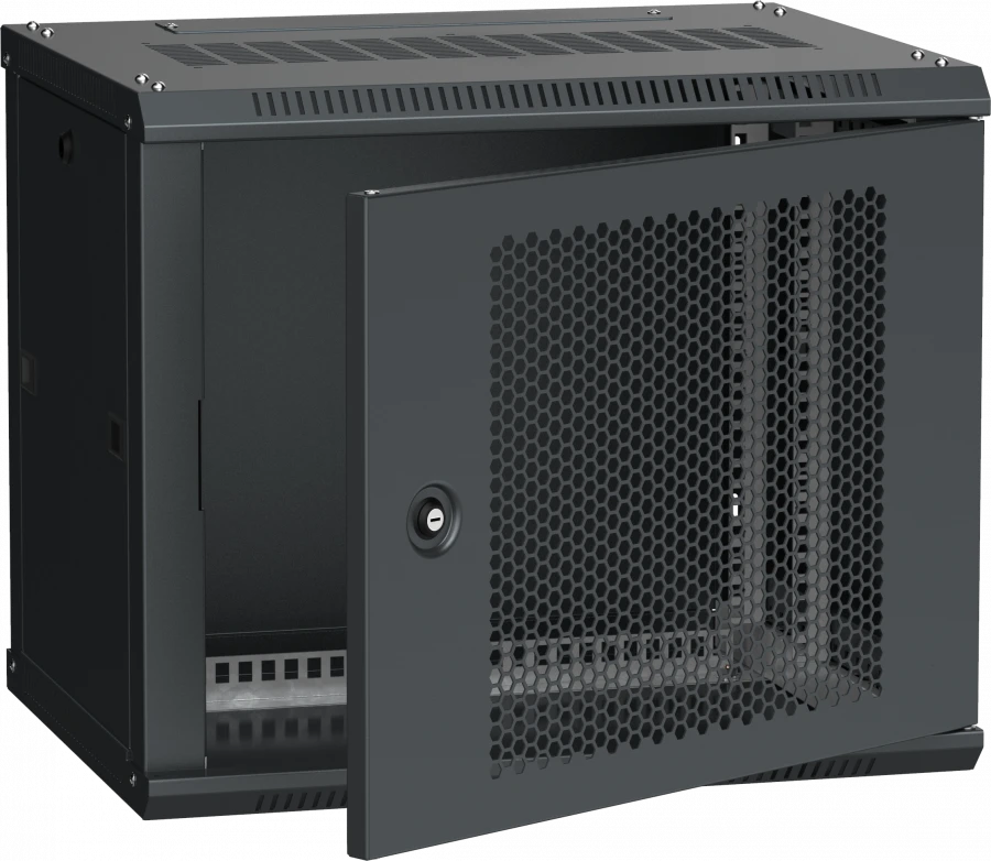 خزانة LINEA W 9U مع باب مثقب 600x450 مم، RAL9005