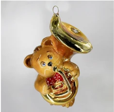 Handmade Glass Christmas Ornament "Teddy Bear with a Trumpet