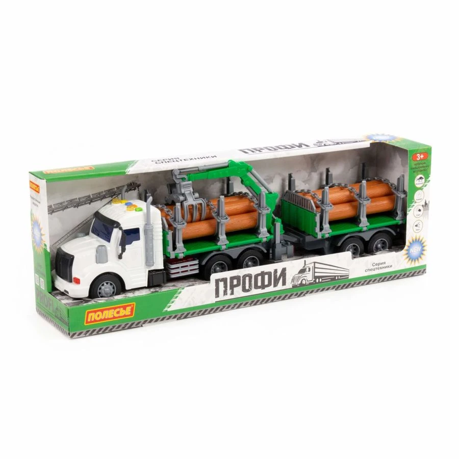 Realistic Green Logging Truck with Trailer and Sound Effects for Kids - Profi Model 96203