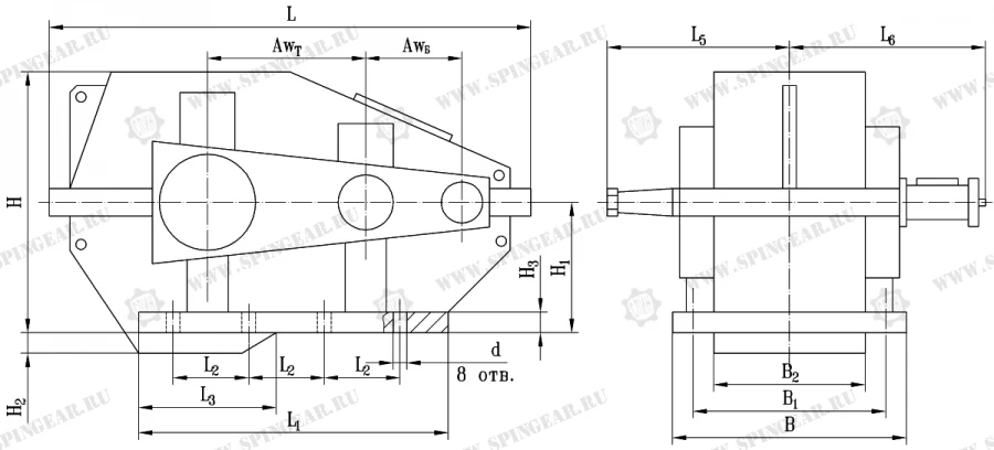 Two-Stage Horizontal Cylindrical Gearbox RK-500SPH