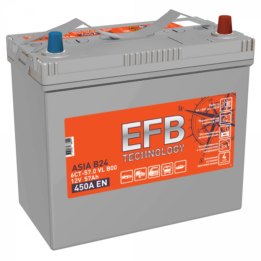 بطارية البدء الرصاصية الحمضية TUBOR ASIA EFB 6CT-57.1(0) VL B00