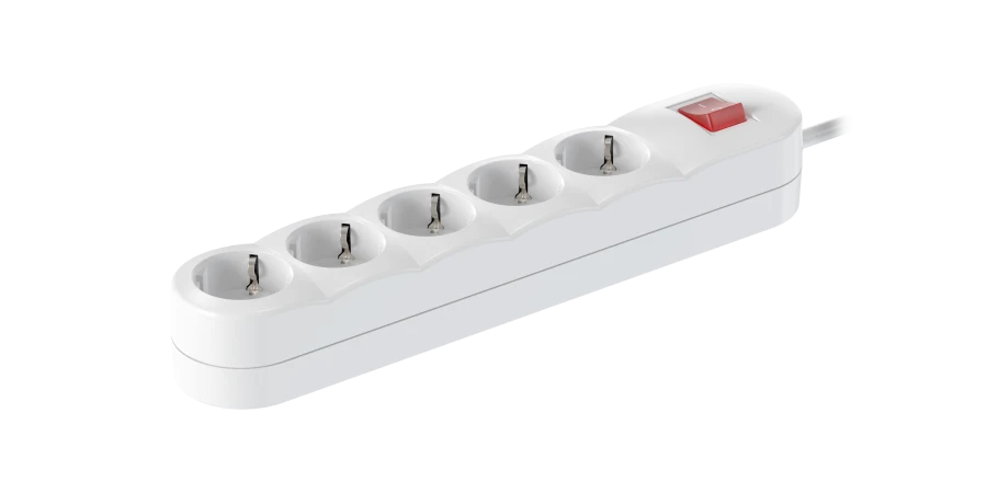5x16A Extension Cord with Switch, 3.6kW, 250V, 10m, White (Art. 44506.0)