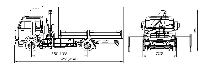 Special Truck with Crane Manipulator (FG 314, 414, 415, 415T, 514, 516) Model 3957K5 on KAMAZ 4308-G5 Chassis