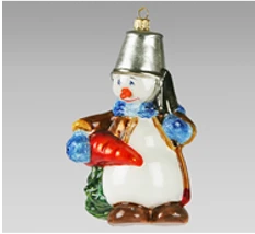 Handmade Glass Christmas Ornament "Snowman with Shovel and Carrot