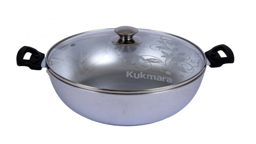 Aluminum Cast Saute Pan 300/85mm Kukmara with Glass Lid and Bakelite Handles