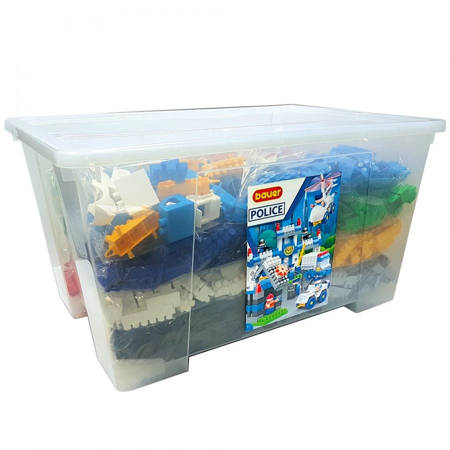 Bauer Police Building Set with Container (130L, 15 Instructions, Thematic Stickers)
