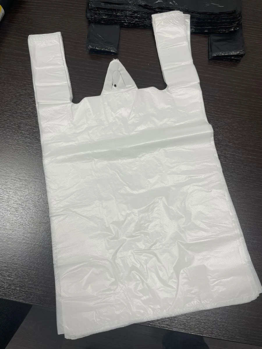 White Plastic T-Shirt Bag, 4.2g, 11µm, 27+(2*7)*49 cm