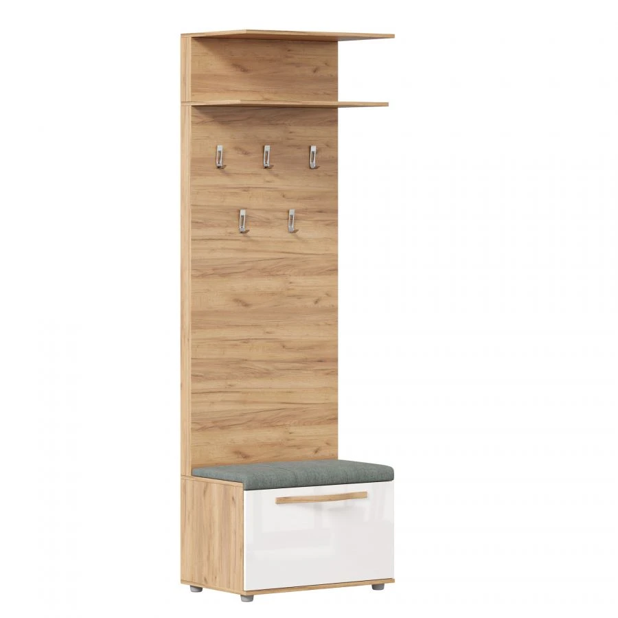 Marta-2 Coat Rack with Base (Golden Oak/White Gloss)