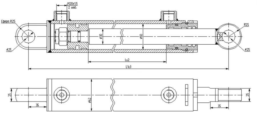 Hydraulic Cylinder 1162.00.00.00 (50x30-250(-500) mm), 16 MPa