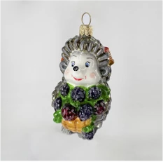 Handcrafted Glass Christmas Ornament "Hedgehog with Berries