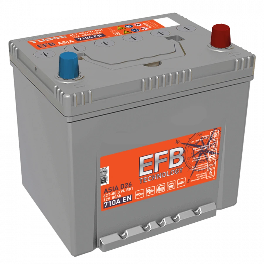 Tubor Asia EFB Lead-Acid Starter Battery 6ST-80.1(0) VL B01