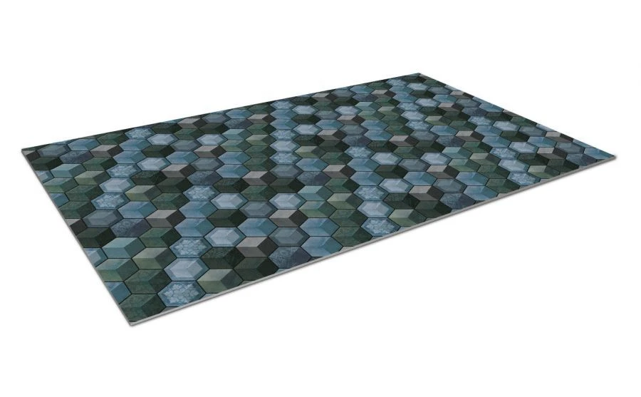 SHAHINTEX Digital Print Cut-Out Absorbent Mat "Cube" Hexagon 120x200 Blue-Green