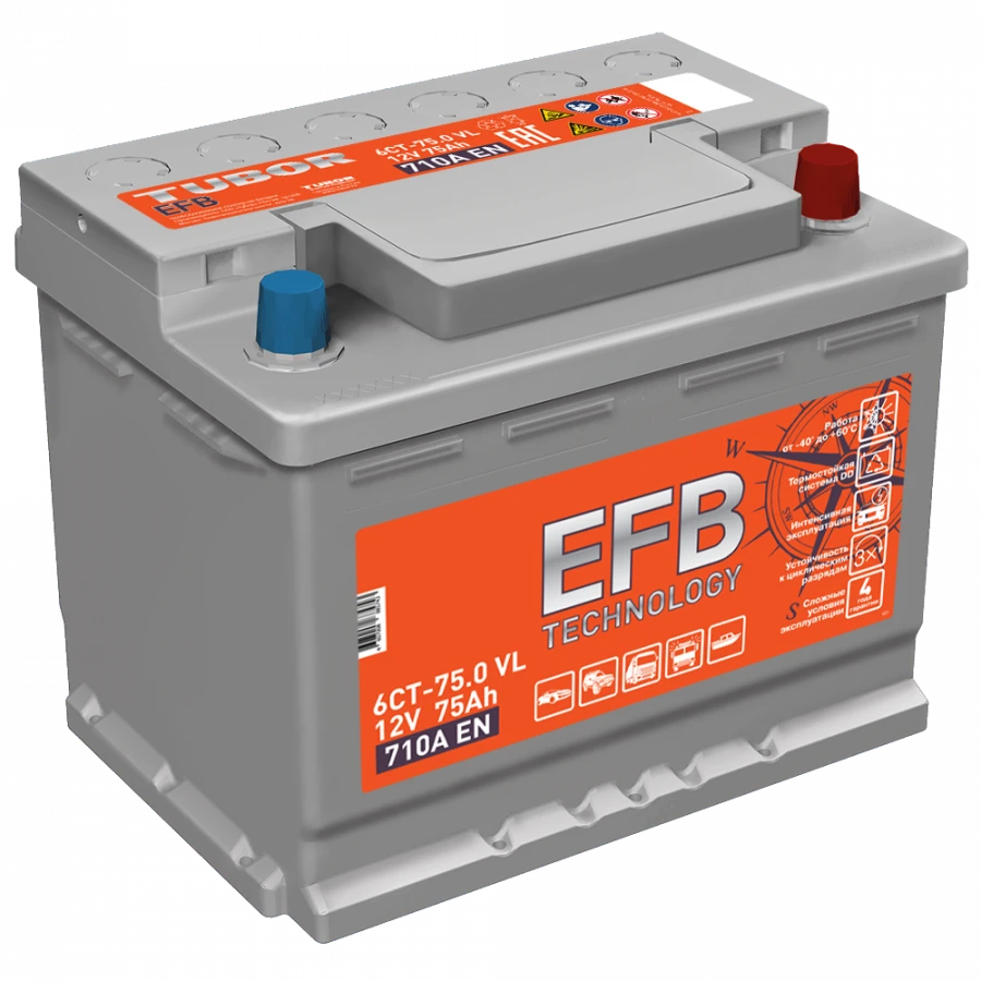 Lead-Acid Starter Battery TUBOR EFB 6ST-75.1(0) VL