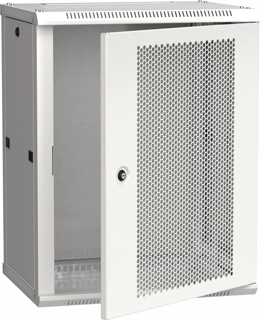 خزانة LINEA W بارتفاع 18U مثبتة على الحائط 600x450 مم مع باب مثقوب، RAL7035