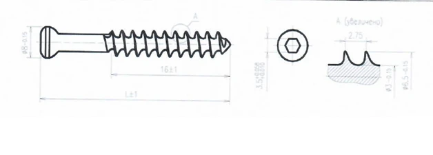 Titanium Alloy Spongy Screw 6.5mm, 32mm Thread, 110mm Length