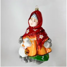 Handmade Glass Christmas Ornament "Grandmother with Goat