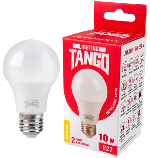 لمبة LED 10 واط E27 A60 3000K 220 فولت (TANGO LED A60-10W-E27-N)