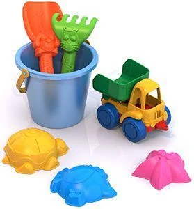 Sand Play Set №34 with Sea Molds, Truck, Bucket, Rake, and Shovel