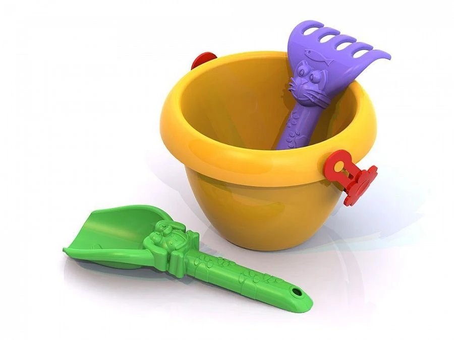 Colorful Sand Set No. 107 with Rake, Shovel, and "Sunny" Bucket