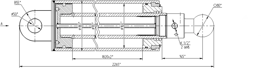 Hydraulic Cylinder 1132.00.00.00 (160x90-1820 mm) 16MPa