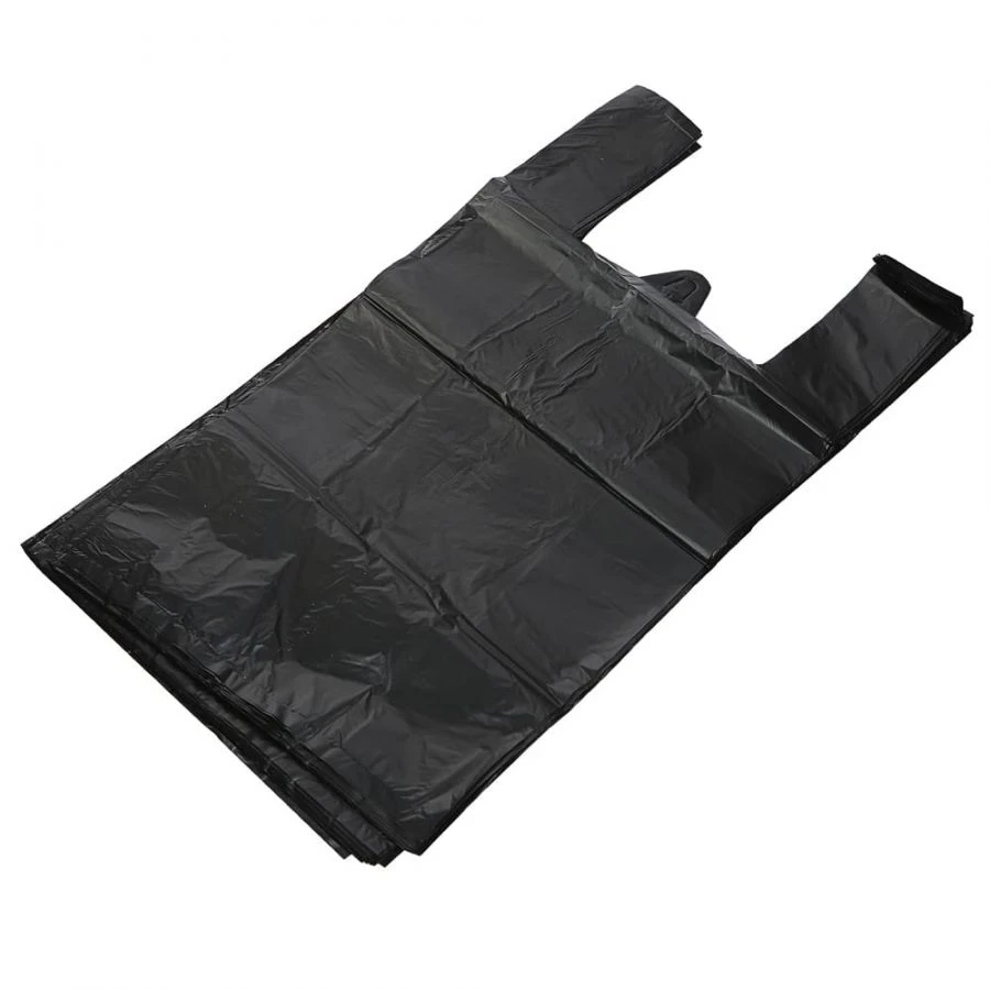Black T-Shirt Bag, 8g, 15µm, 32+(2*9)*60 cm, Plain