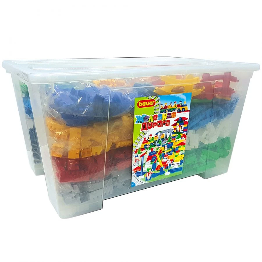 مجموعة البناء باوَر "الطريق الحديدي" (حاوية 130 لتر، 15 تعليمات، ملصقات موضوعية)