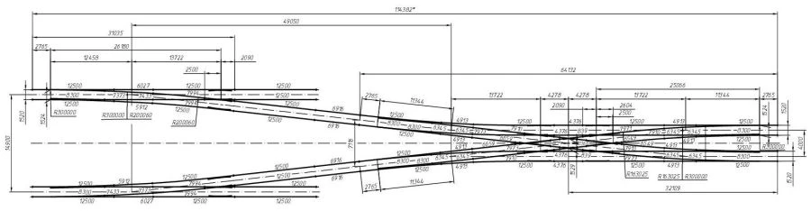 Combination of R65 Type 1/9 Switches and R65 Type 2/9 Crossovers on LVT-M Blocks