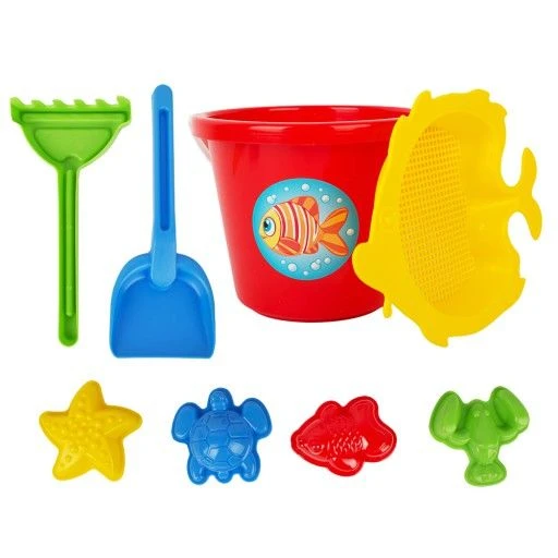 Cartoon Sand Set "Let's Go Crab!" (4 Sand Molds, Large Bucket, Shovel, Rake, Sieve)