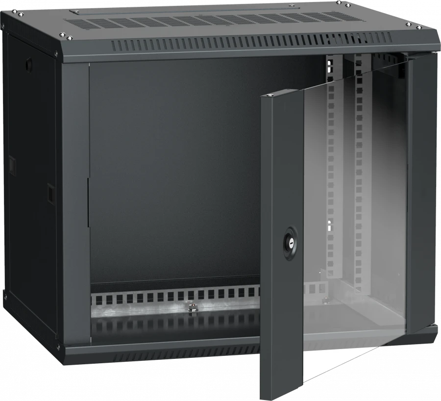 LINEA W Wall-Mounted Rack Cabinet 9U 600x450 mm Glass Door, RAL9005