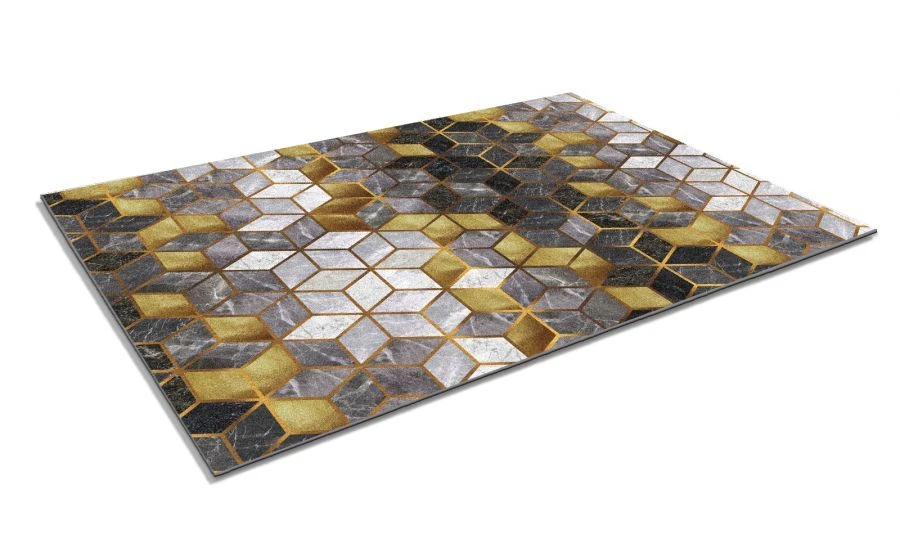 سجادة مدخل SHAHINTEX DIGITAL PRINT ذات النقش "مكعب" خلايا 100x150 رمادي مع ذهبي