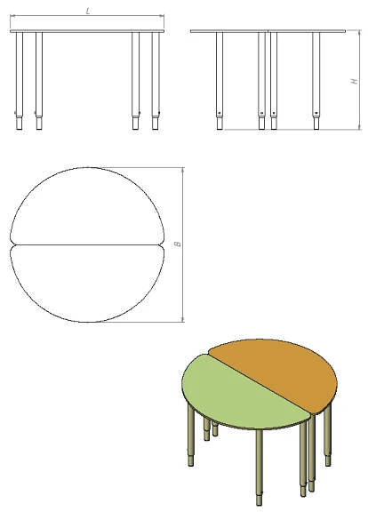 Adjustable Height Half-Round Children's Play Table (DST.PKR.R Series)