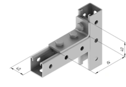 Angle plate 90 degrees 3 holes SMA 622, with overall dimensions 40x40x94, with metal thickness 5,0 mm, stainless steel.