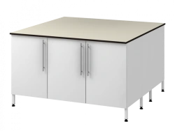 Island table on two supporting metal bollards 1500 OTDLg